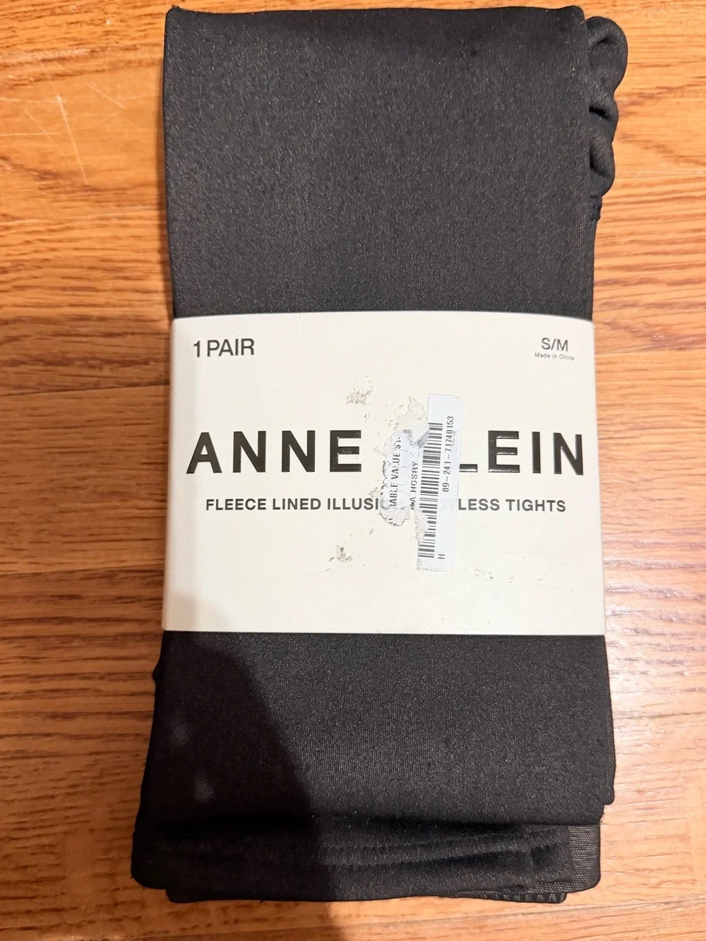 Anne Klein Fleece Lined Illusion Footless Tights S/M Black NWT